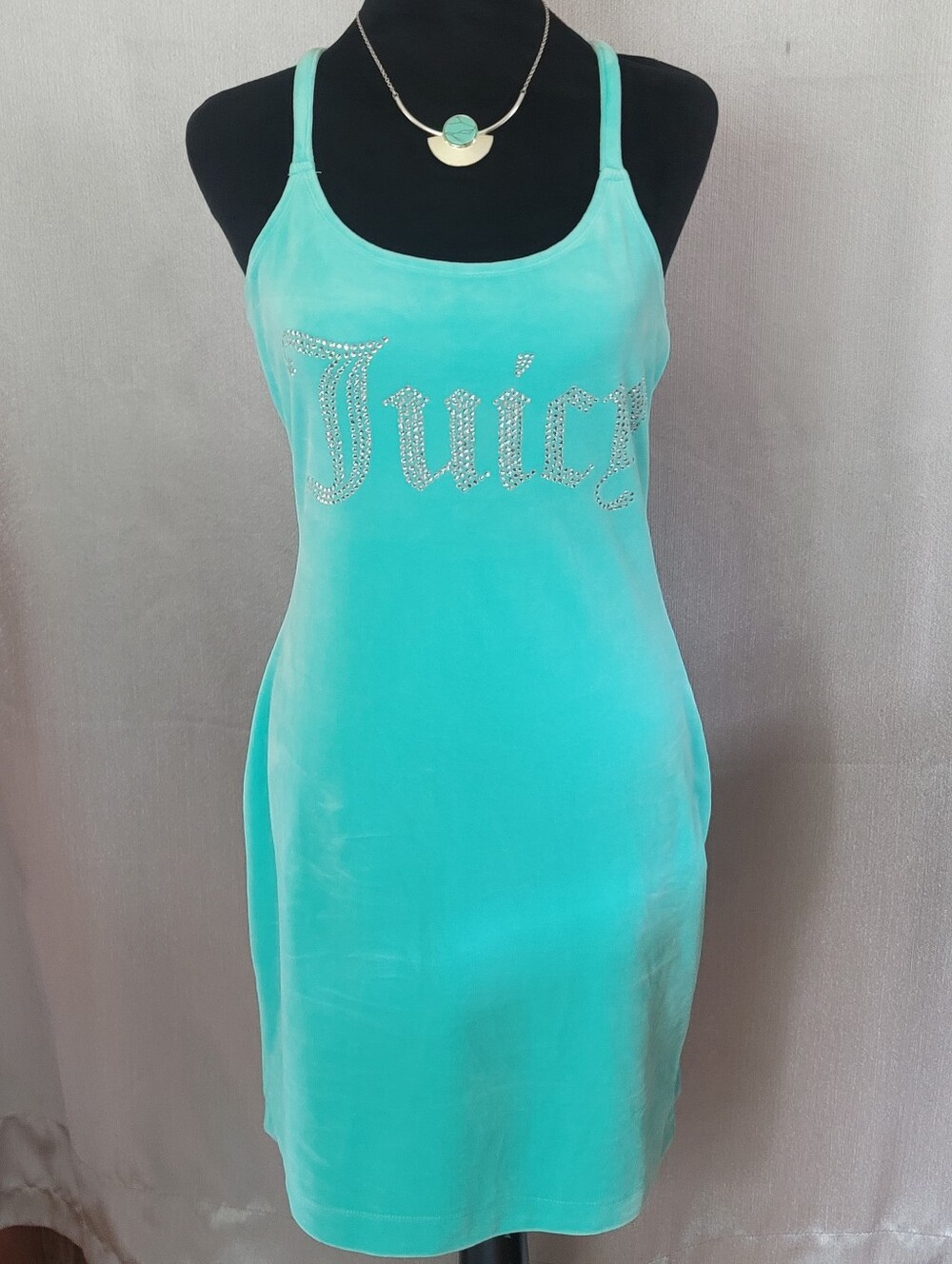 Juicy Couture Turquoise Rhinestone Logo Tank Dress